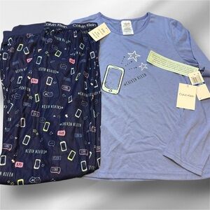 Calvin Klein Girl Pajama Set Size XL 14-16 Blue Cell And Technology Image Print